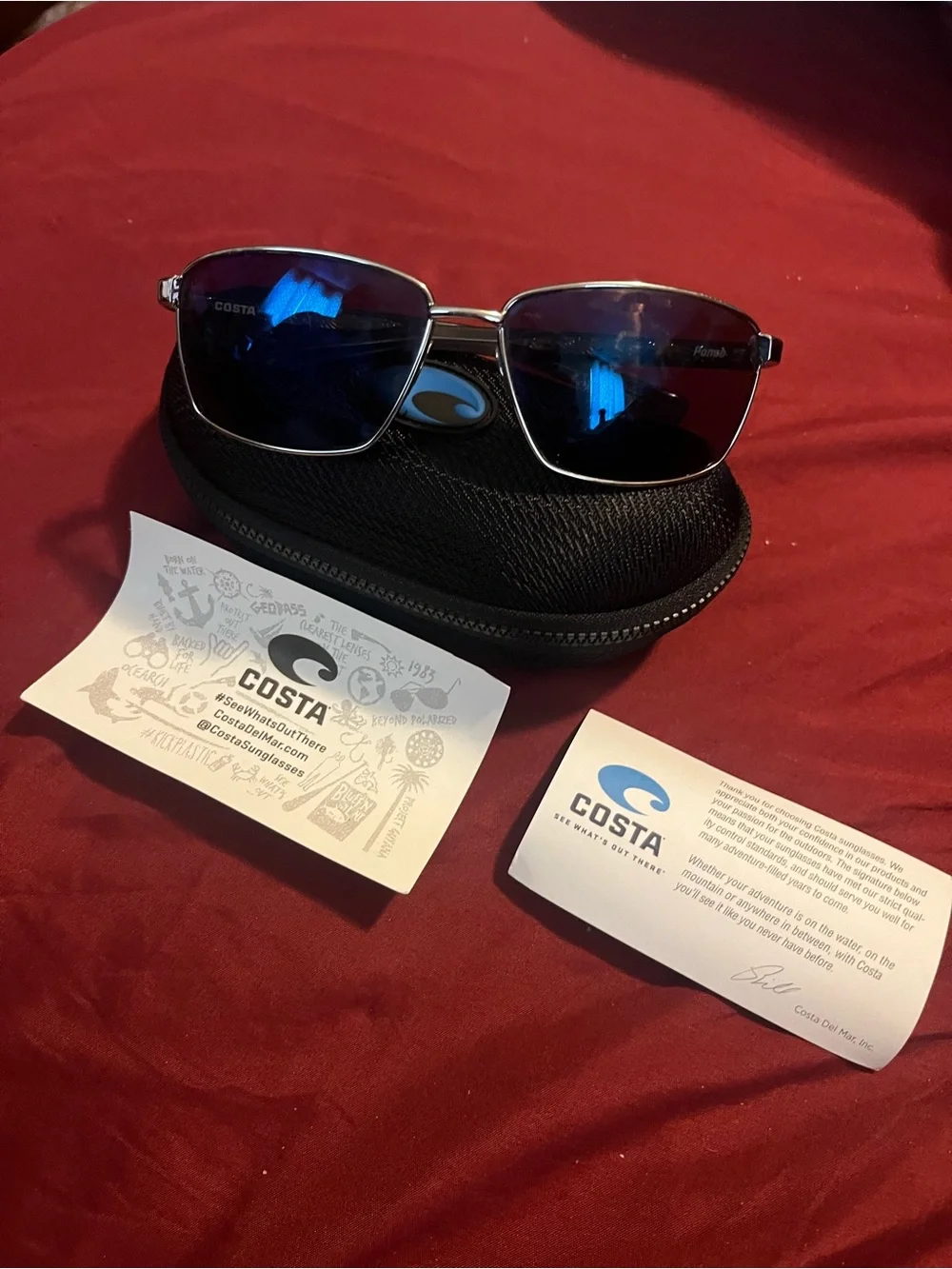 Costa Men’s Silver Frame Sunglasses with Blue Mirrored Lenses